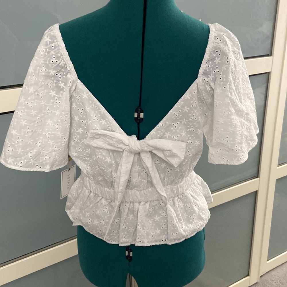 1.State Eyelet Peplum Top